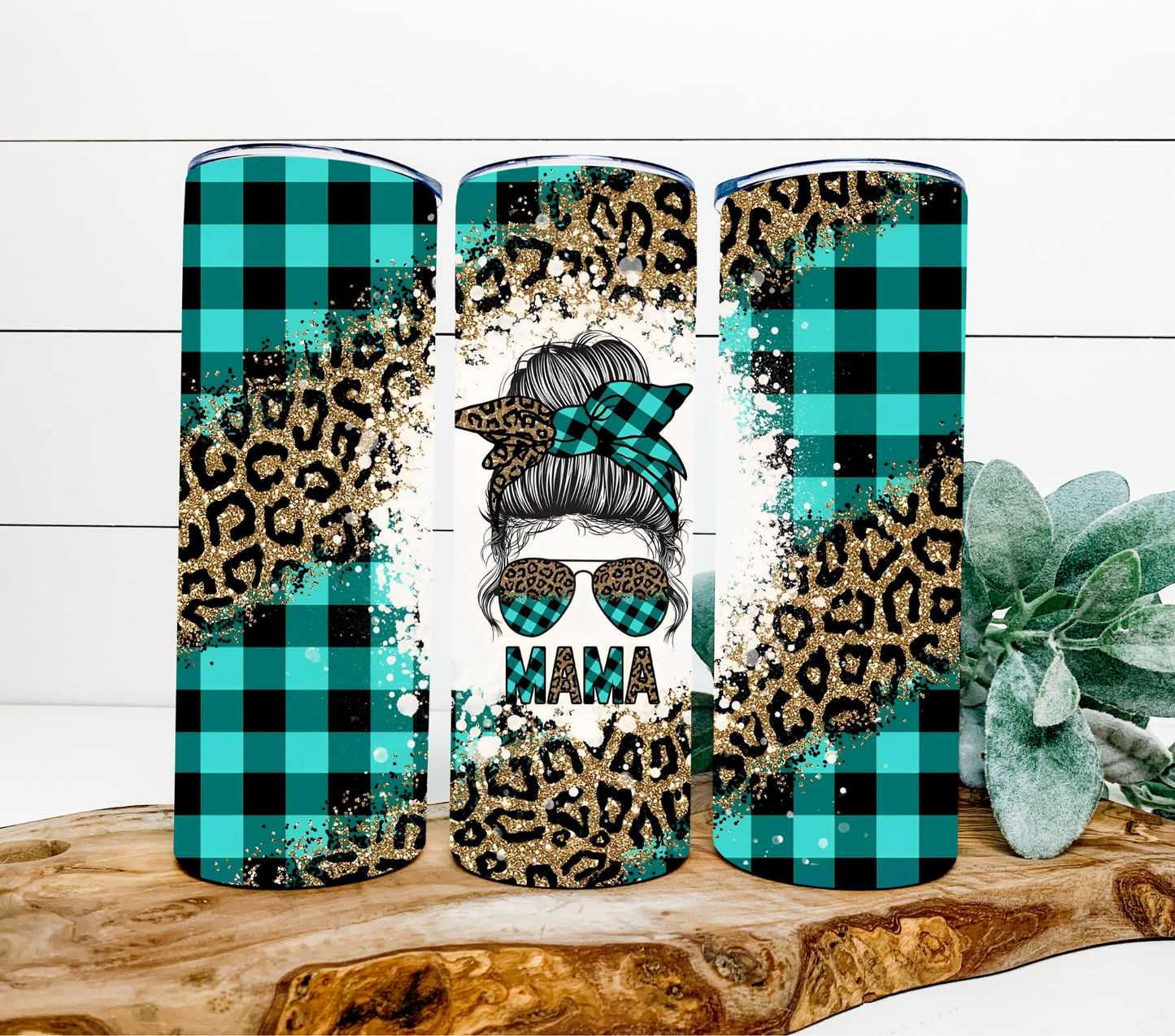 Mama - Teal Plaid & Animal Print