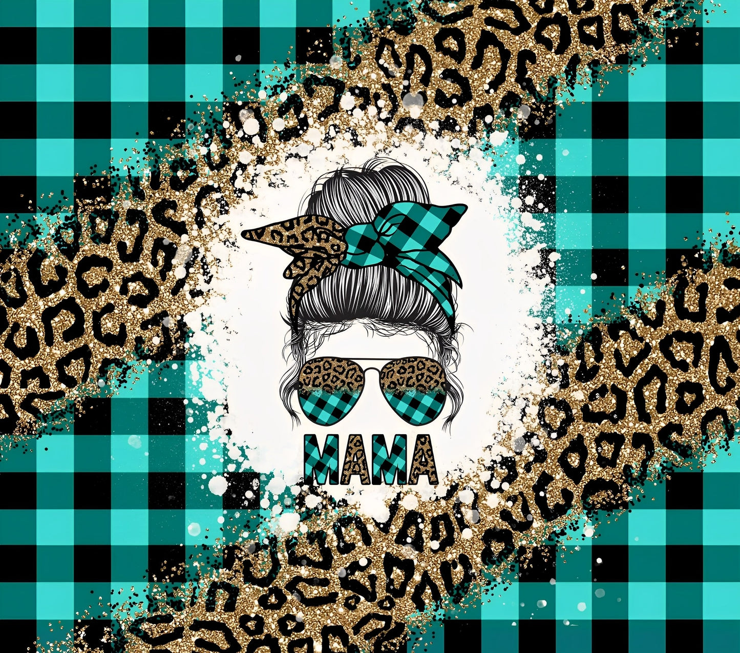 Mama - Teal Plaid & Animal Print