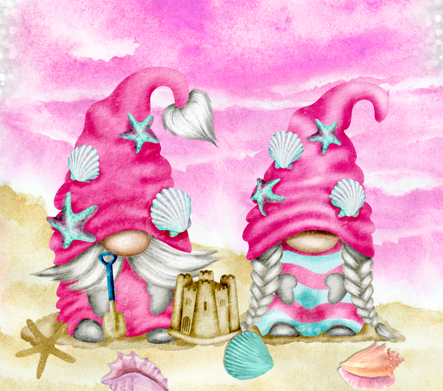 Seashells & Sand Castle in Pink