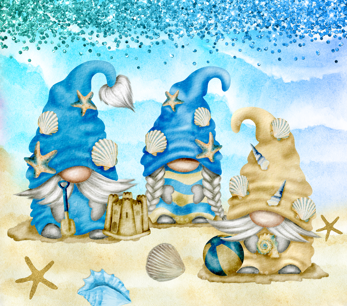 Seashells & Sand Castle in Blue