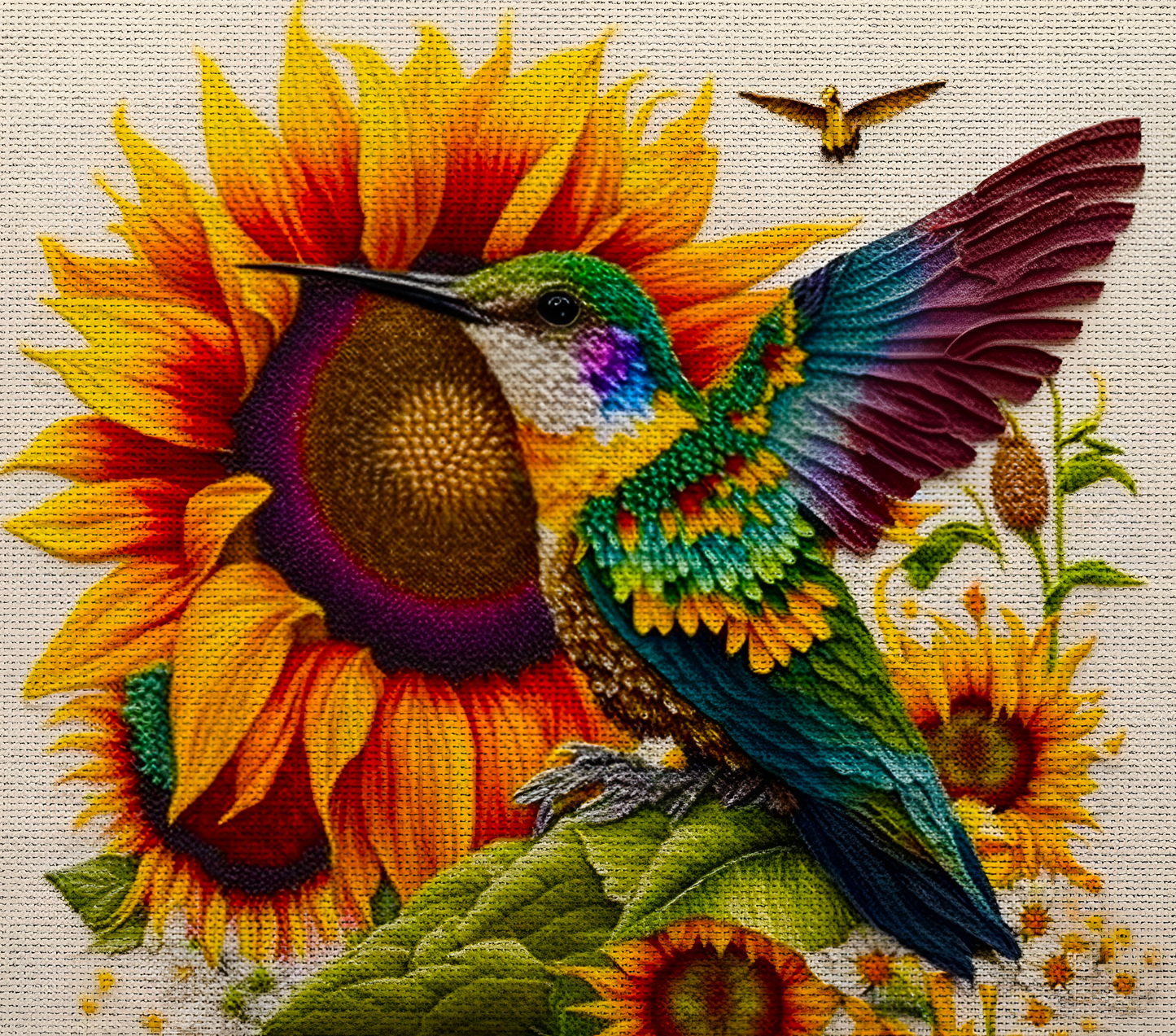 Humming Bird & Sunflower on Canvas